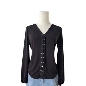 I.N.C International Concepts Black Lace Up Long Sleeve Women's S Goth Academia